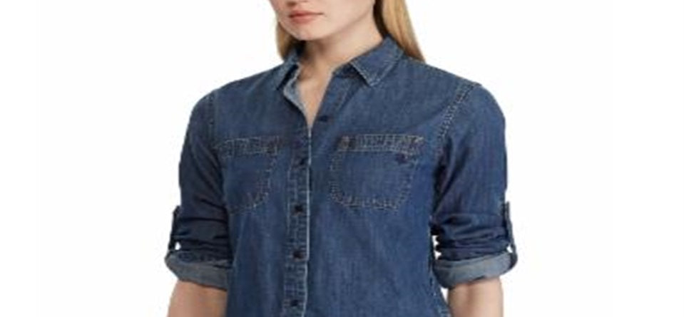 Camisa jeans feminina Ralph Lauren azul tamanho P