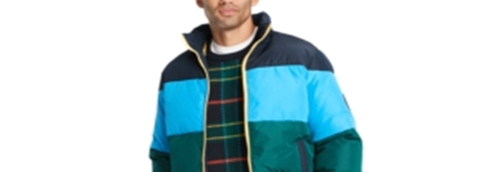 Jaqueta acolchoada Tommy Hilfiger masculina com blocos de cores, azul, tamanho GG