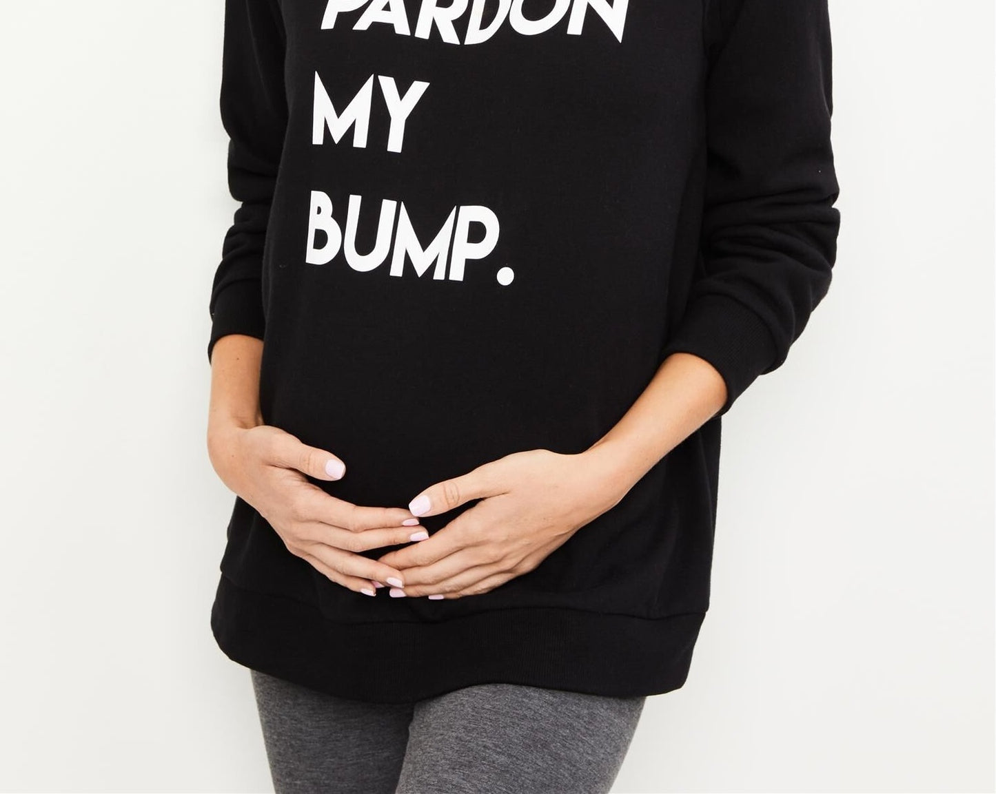 Moletom com estampa de gola redonda Pardon My Bump para maternidade e maternidade, tamanho X-S