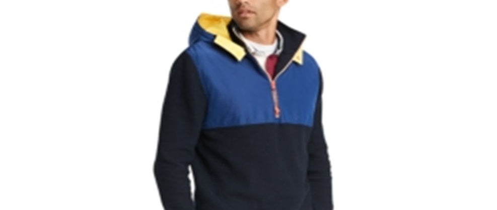 Tommy Hilfiger Moletom com capuz masculino com blocos de cores e zíper de um quarto, azul-marinho, vários tamanhos M