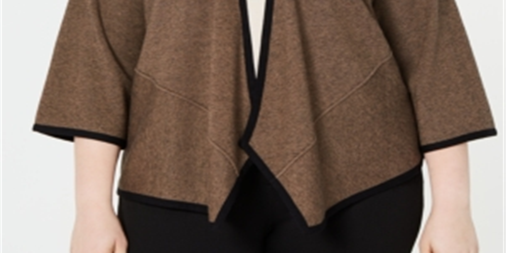 Cardigan feminino Alfani com estampa peplum e drapeado, marrom, tamanho 2X