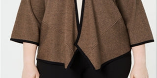 Cardigan feminino Alfani com estampa peplum e drapeado, marrom, tamanho 2X