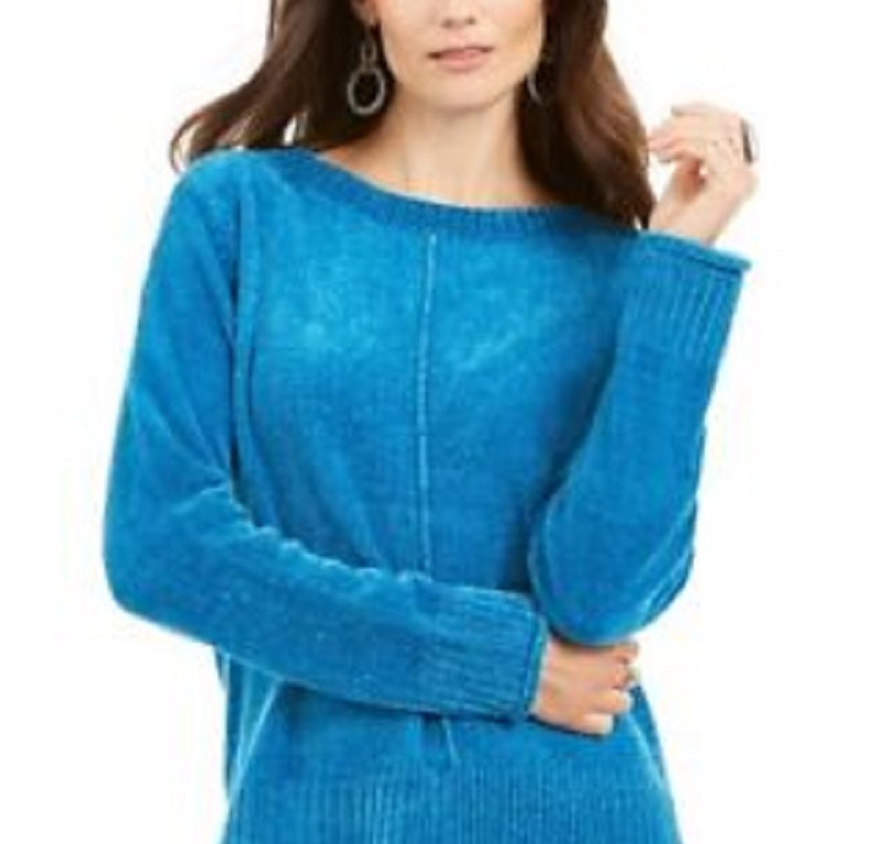Suéter chenille feminino Style &amp; Co azul tamanho pequeno P