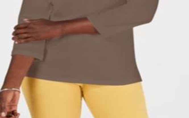 Karen Scott Blusa feminina de algodão com decote em V e ilhós, marrom, tamanho pequeno