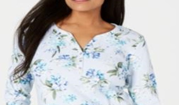 Karen Scott Blusa Henley Feminina Havana Falls Estampada Floral Azul Tamanho P