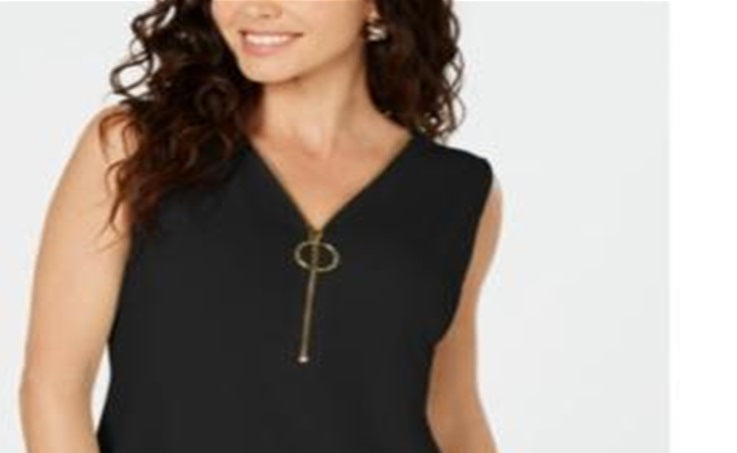 JM Collection Top feminino sem mangas com zíper, preto, tamanho pequeno