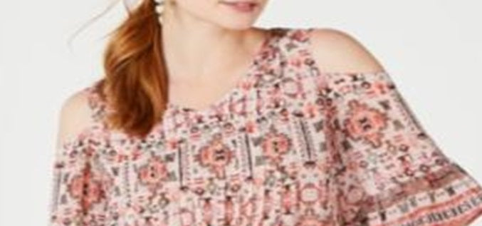 Blusa feminina estampada com ombros descobertos, rosa, tamanho pequeno e pequeno