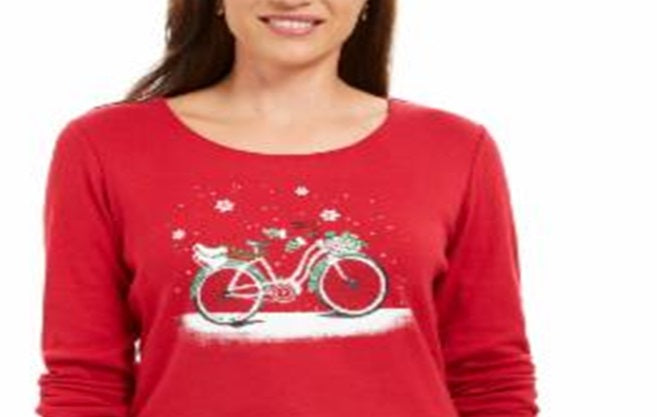 Karen Scott Camiseta Feminina Snow Bike Algodão Vermelha Tamanho XS
