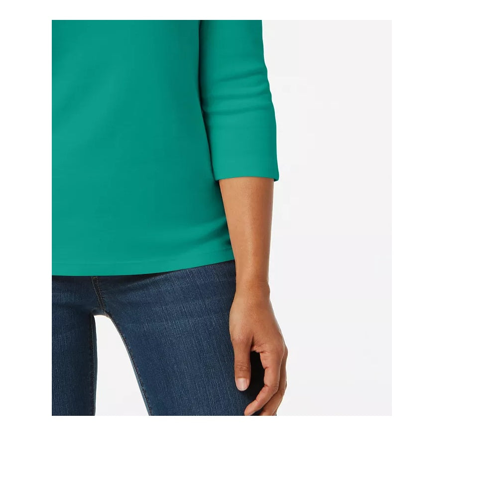 Karen Scott Top Henley de algodão feminino, azul-petróleo, tamanho extrapequeno