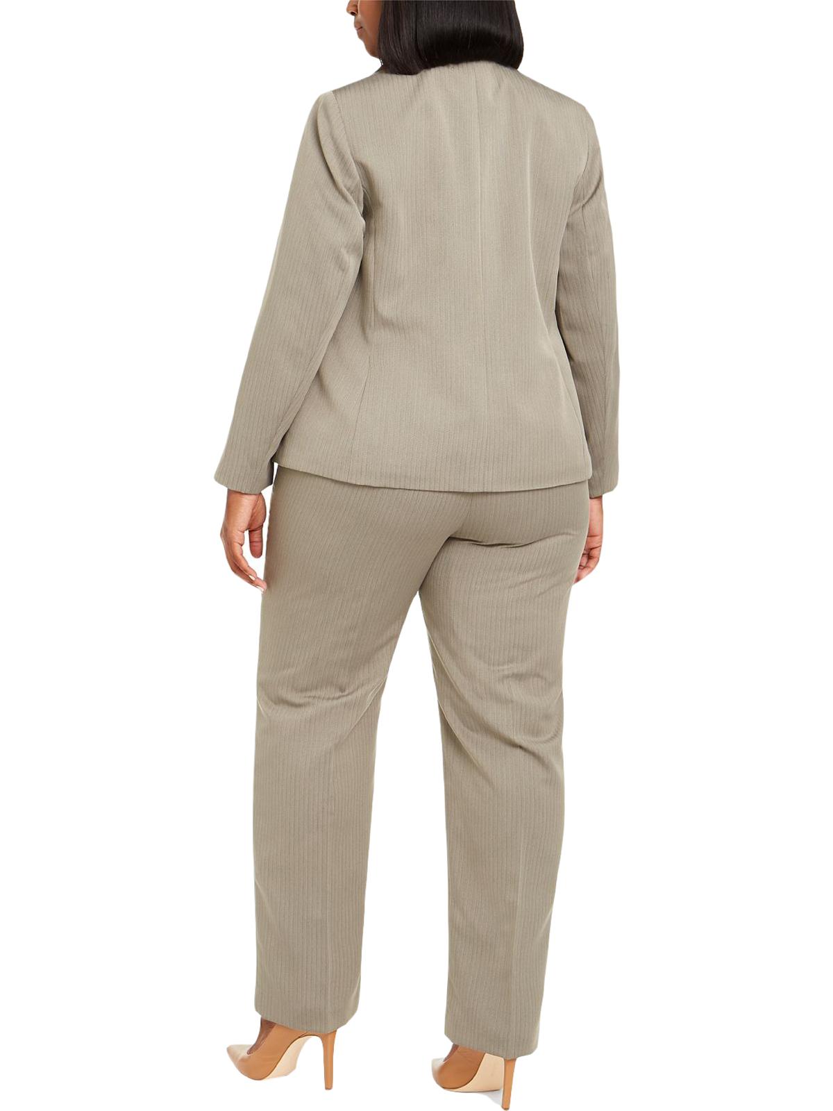 Le Suit Feminino Plus Size Calça Listrada em Tons de Perna Reta Tamanho 16W Marrom