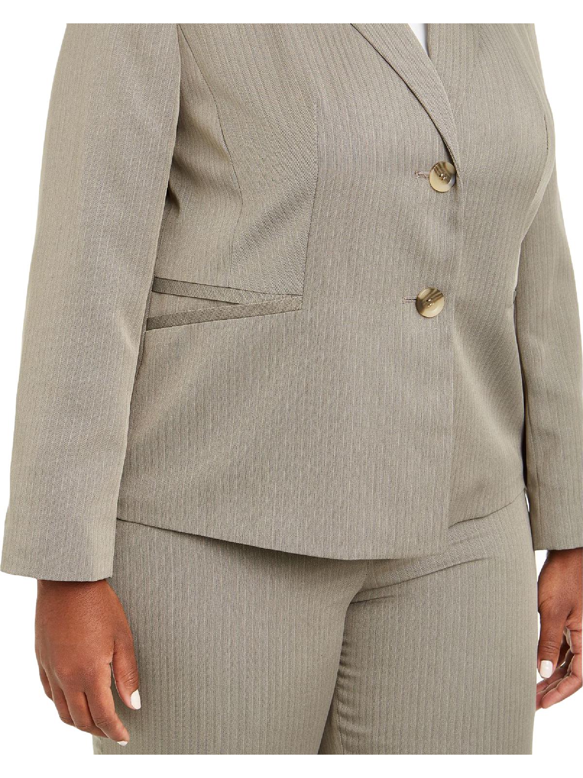 Le Suit Feminino Plus Size Calça Listrada em Tons de Perna Reta Tamanho 16W Marrom