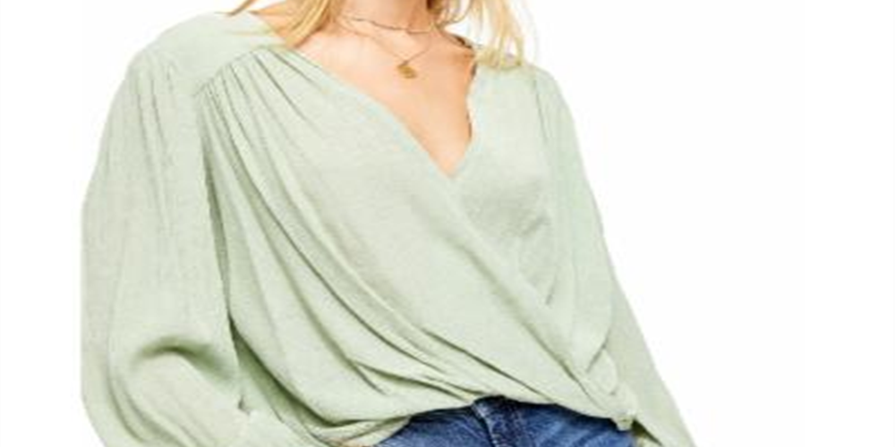 Blusa envolvente xadrez Hi Low Drapey da Free People para mulheres, verde, tamanho pequeno
