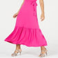 Vestido longo feminino Thalia Sodi com babados e estampa de envelope falso, rosa, tamanho extragrande