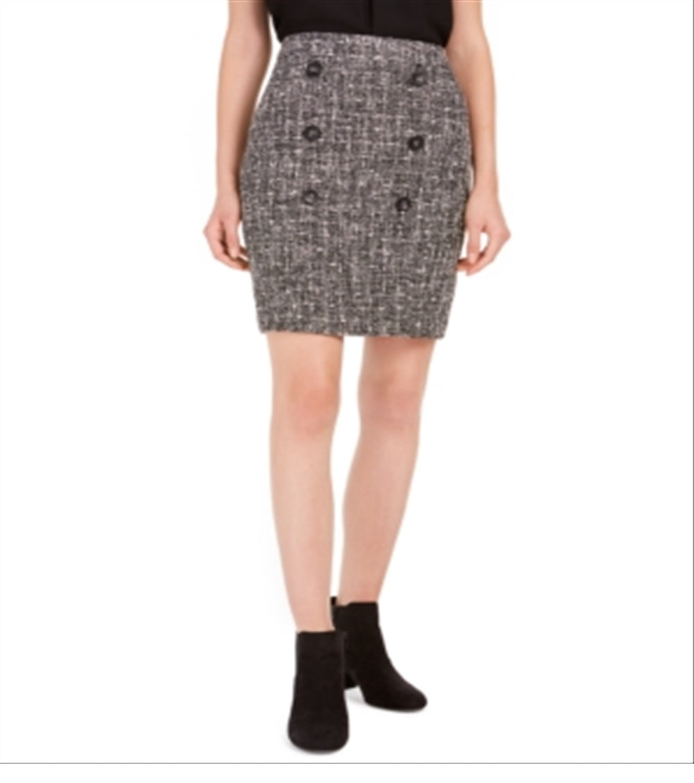 Saia lápis de tweed com detalhe de botão Bar III feminina, preta, tamanho 6