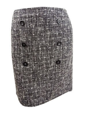 Saia lápis de tweed com detalhe de botão Bar III feminina, preta, tamanho 6
