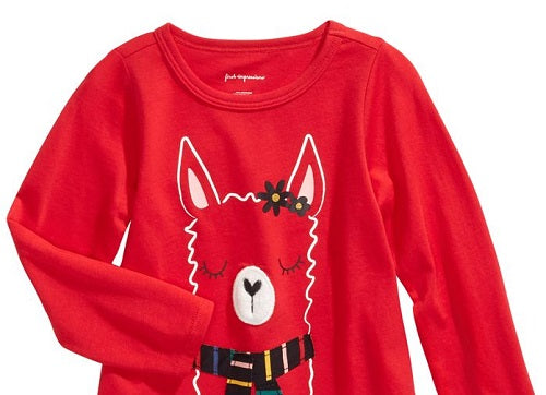 Camiseta infantil de algodão com estampa de lhama First Impressions para meninas, tamanho 4T, vermelha