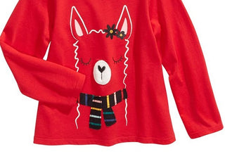 Camiseta infantil de algodão com estampa de lhama First Impressions para meninas, tamanho 4T, vermelha