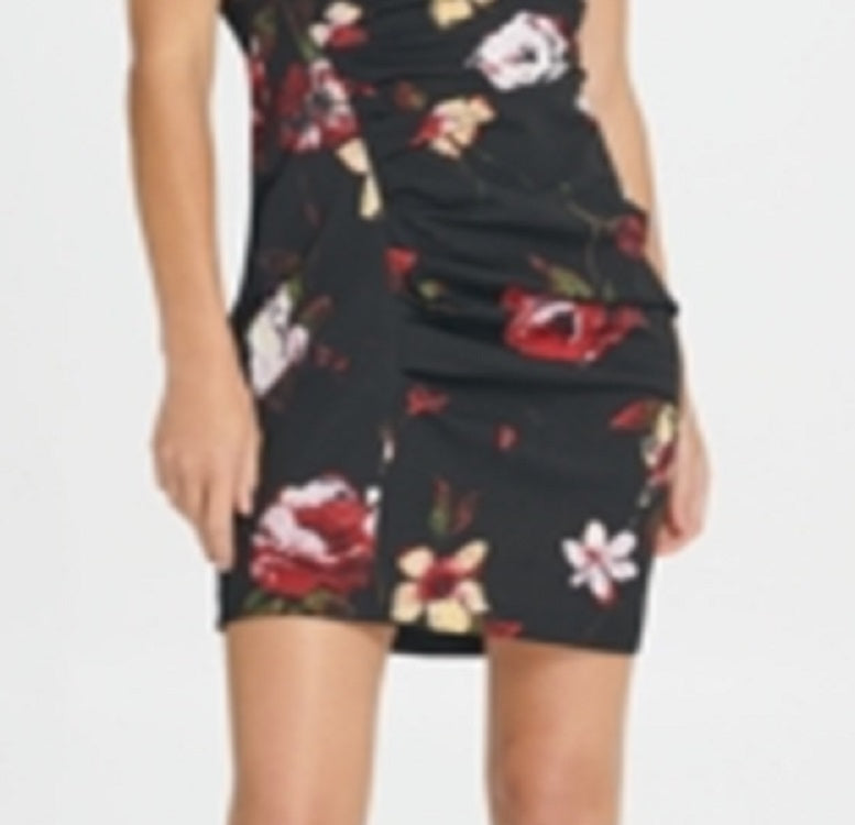 Vestido tubinho com estampa floral franzida DKNY feminino, preto, tamanho 12