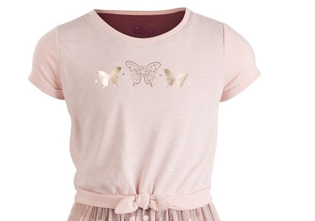Vestido de borboleta com amarração frontal para meninas Epic Threads, rosa, tamanho 6
