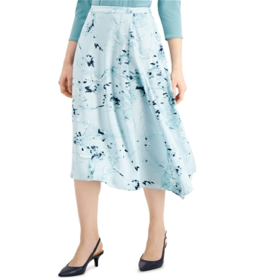 Saia feminina alfani estampada assimétrica em linha A, verde, tamanho 6