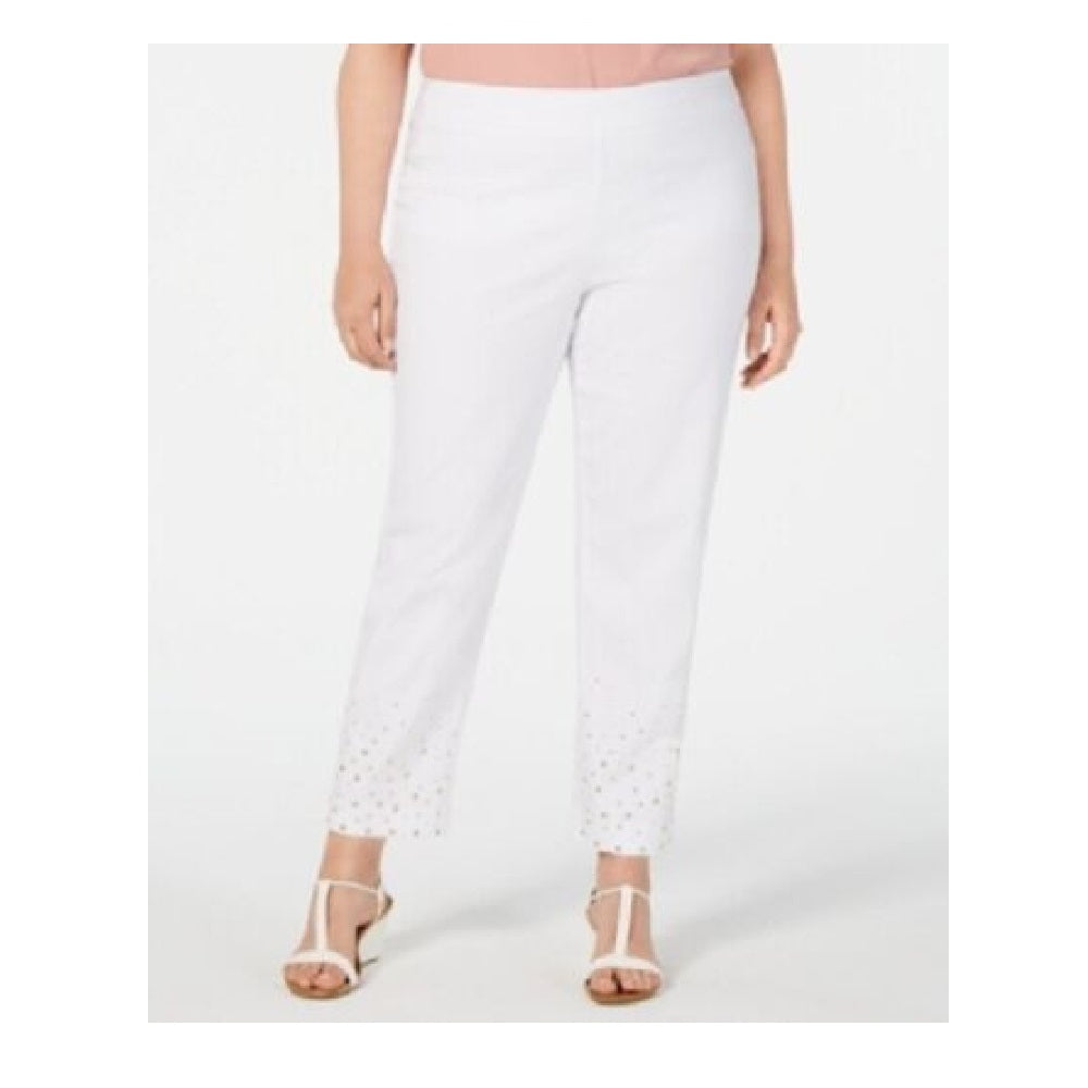 Calça feminina com tachas JM Collection, branca, tamanho 14W