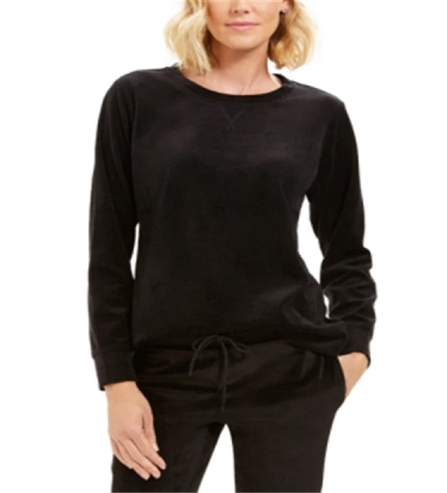 Moletom de veludo feminino Karen Scott, preto, tamanho pequeno GG