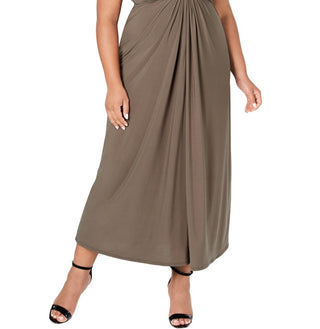 Vestido de noite feminino Love Squared com decote em V, manga curta, comprimento total, cintura império, verde, tamanho 2X