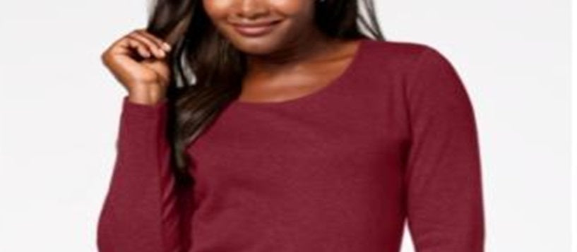 Karen Scott Blusa feminina de algodão com decote redondo, vermelha, tamanho extragrande