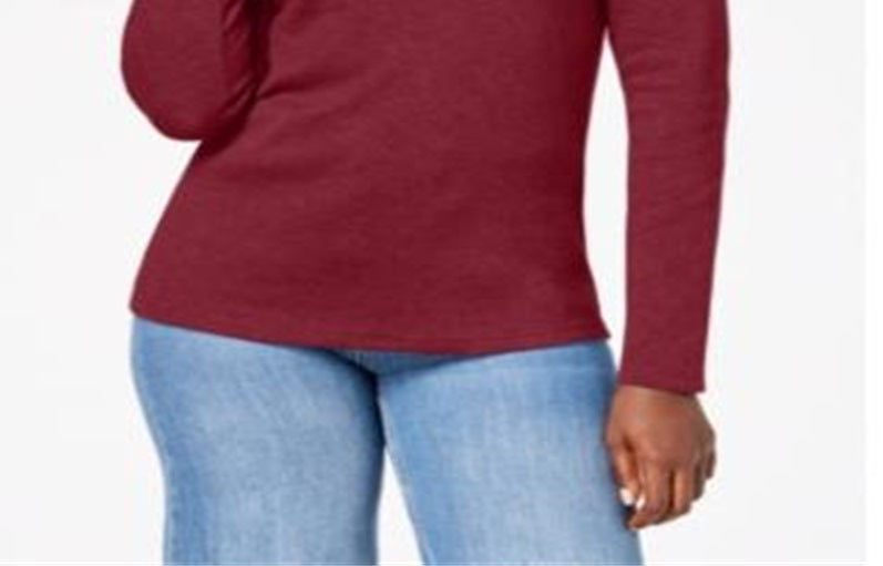 Karen Scott Blusa feminina de algodão com decote redondo, vermelha, tamanho extragrande