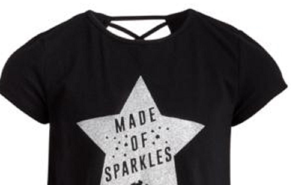 Camiseta feminina com estampa gráfica Ideology, costas cruzadas, tamanho 2T, preta, variada