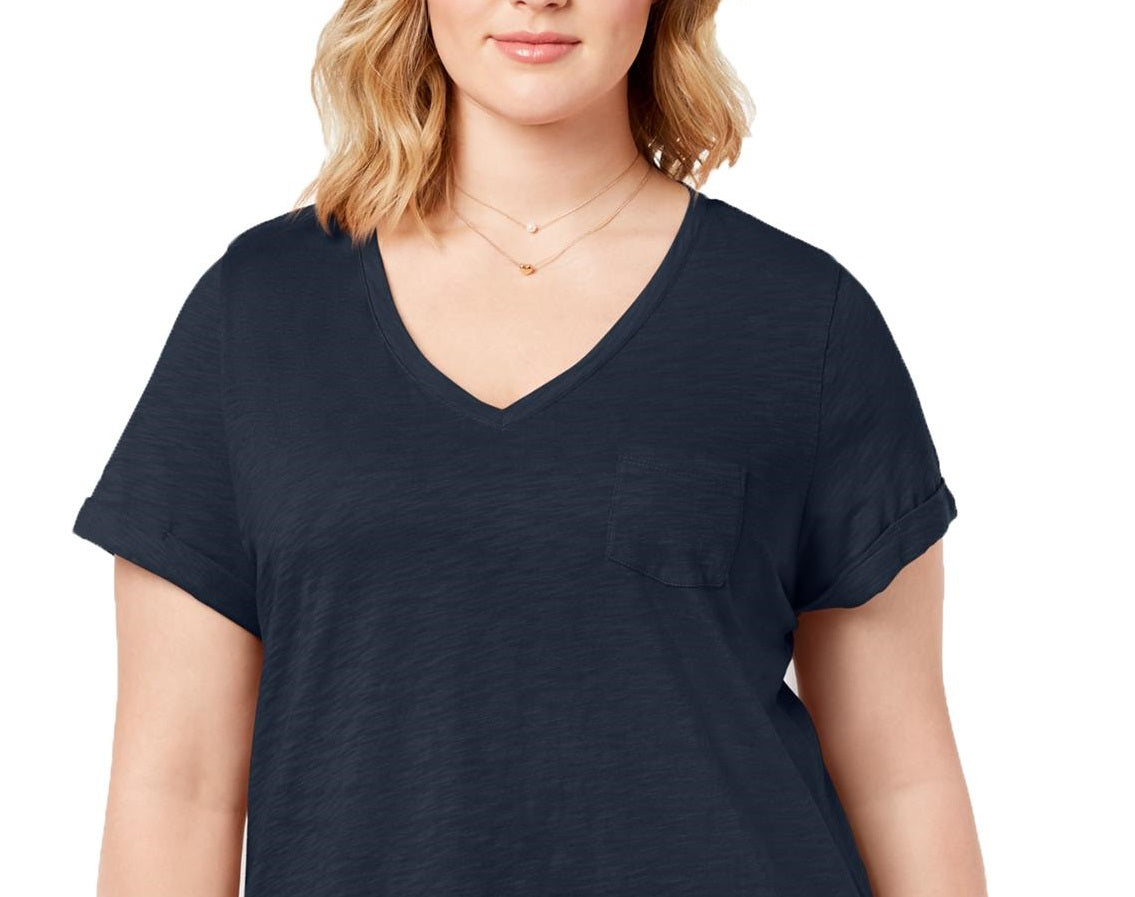 Camiseta feminina plus size gola V estilo &amp; co azul tamanho 0X