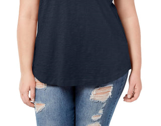 Camiseta feminina plus size gola V estilo &amp; co azul tamanho 0X