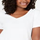 Karen Scott Blusa feminina de algodão com decote em V, branca, tamanho XX-G