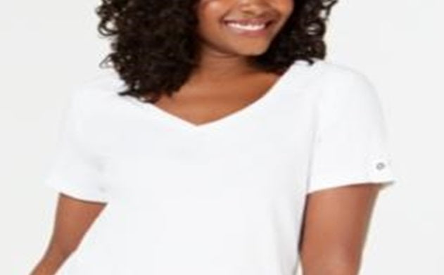 Karen Scott Blusa feminina de algodão com decote em V, branca, tamanho XX-G