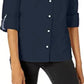 Tommy Hilfiger Blusa Feminina com Gola e Botões Azul Tamanho Grande