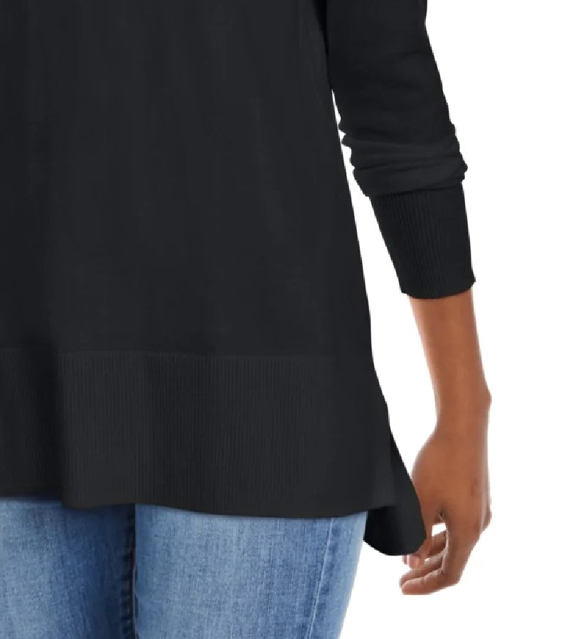 Suéter túnica feminino Maison Jules com decote em V, preto, tamanho pequeno