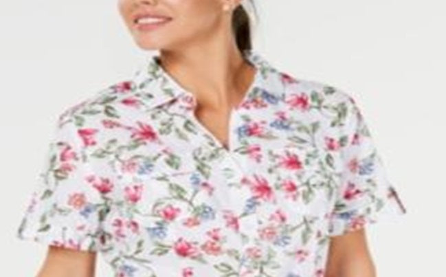 Camisa de algodão texturizada Iris Bliss feminina Karen Scott, branca, tamanho extragrande
