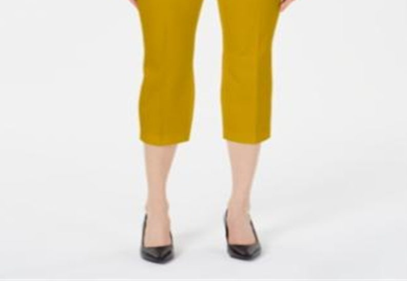 Calça Capri Alfani Feminina com Zíper Invisível, Amarela, Tamanho 8