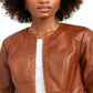 Jaqueta peplum feminina de couro sintético INC International Concepts marrom tamanho pequeno G