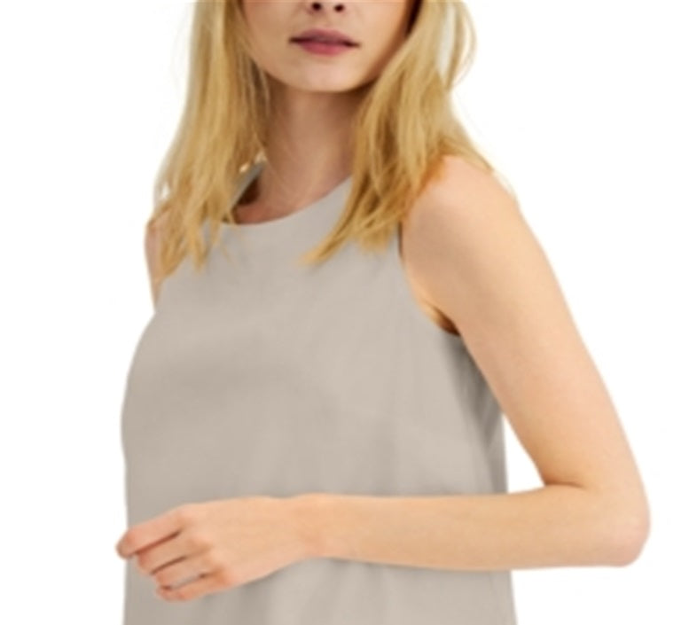 Blusa feminina Alfani em mistura de linho e tecido marrom, tamanho grande