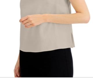 Blusa feminina Alfani em mistura de linho e tecido marrom, tamanho grande