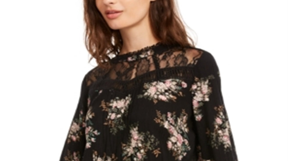 Blusa American Rag Junior com acabamento em renda e cintura franzida, preta, tamanho XX-S