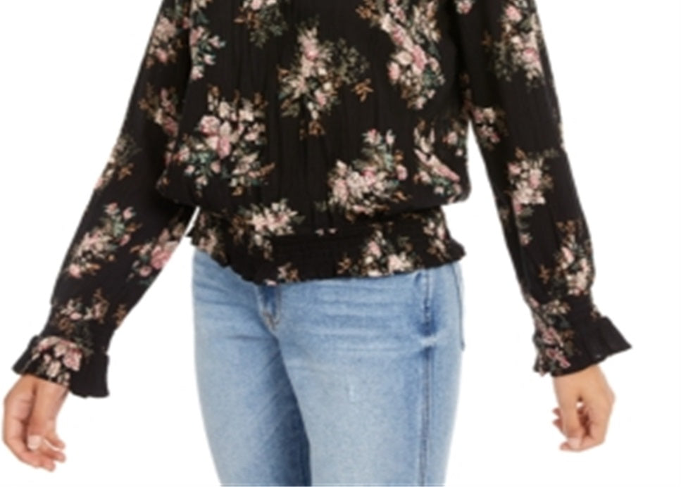 Blusa American Rag Junior com acabamento em renda e cintura franzida, preta, tamanho XX-S