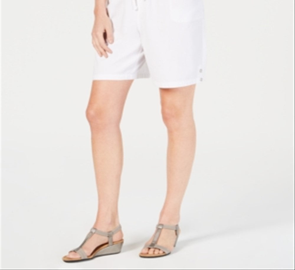 Shorts de algodão com cordão feminino Karen Scott, branco, tamanho pequeno