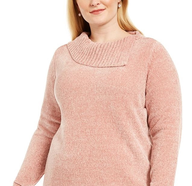 Karen Scott Pulôver Feminino Chenille Gola Dividida Rosa Tamanho 1X