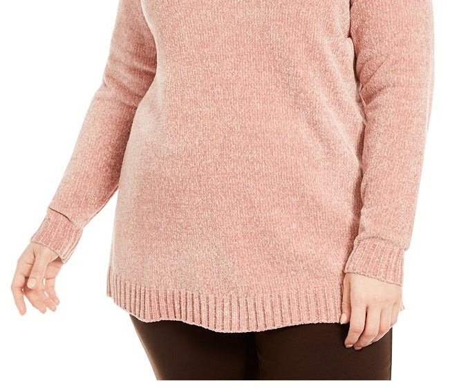 Karen Scott Pulôver Feminino Chenille Gola Dividida Rosa Tamanho 1X