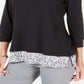 Blusa feminina Karen Scott com acabamento estampado, preta, tamanho pequeno GG