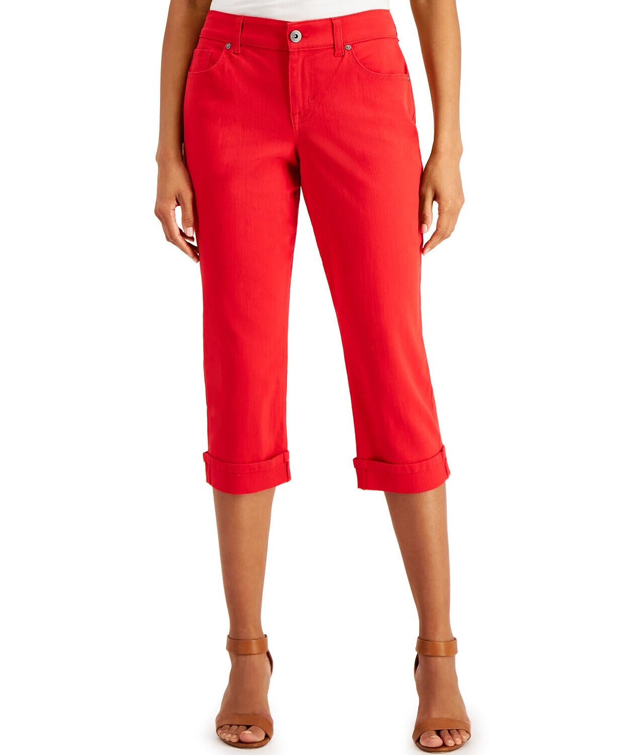 Calça Capri Curvy Feminina Style &amp; Co Vermelha Tamanho 8