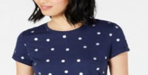 Camiseta feminina de bolinhas metálicas Maison Jules, azul, tamanho médio