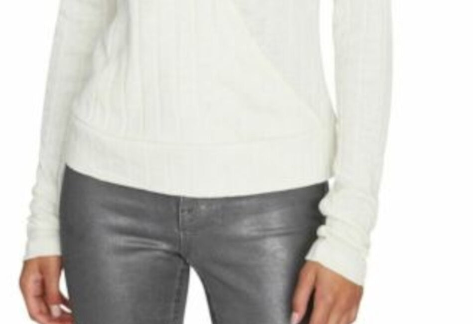 Blusa feminina Sanctuary com decote sobrepeliz e manga comprida canelada, tamanho grande, branca
